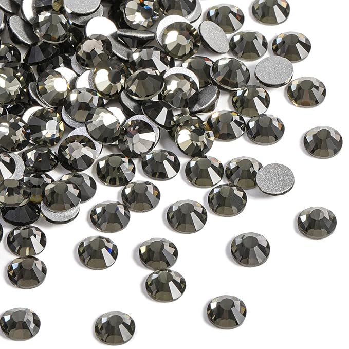 beadsland Flat Back Crystal Rhinestones Round Gems for Nail Art and Craft Glue Fix,Black Diamond (2.3-2.5mm) SS8/1440pcs