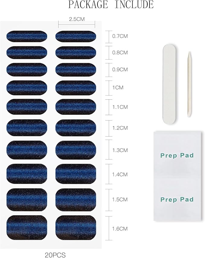 JMEOWIO Gel Nail Stickers Dark Blue Cat Eye Semi Cured Gel Nail Strips Wraps UV/LED Nails Art Design Decoration Accessories