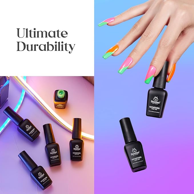 Beetles Neon Gel Nail Polish Set - Dopamine Pleasure 6 Colors Neon Gel Polish, Orange Hot Pink Blue Yellow Green Purple Soak Off Uv Led Spring Nails Art Manicure for Women