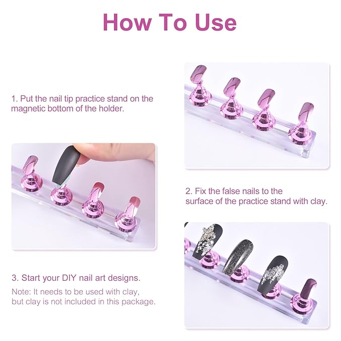2 Sets Nail Display Stands, Fake Nail Display Stand For Painting Nails DIY Nail Magnetic Practice Stand, Nail Polish Practice Nail Art Kit For Beginners, Home And Nail Salon Use (Silver)
