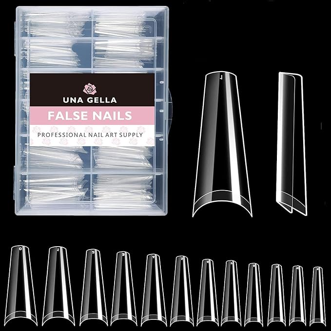 UNA GELLA Gel Nail Tips Coffin - Long Coffin Ballerina Nails Tips Half Cover Ballerina Acrylic Fake Nails 216PCS Falese Nail Tips for Nail Extension 12 Sizes Home DIY Salon