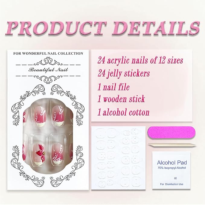 Press on Nails Short Oval MABKJLF Yellow French Tip Fake Nails Flower False Nails with Plumeria Floral Designs Ombre Glossy Glue on Nail Spring Summer Acrylic Nails for Women Girls 24Pcs