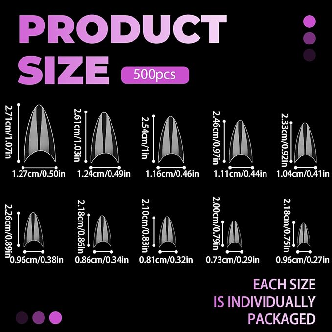 simarro 500 Pcs Short Nail Tips, Almond Half Cover Nail Tips Nail Extensions Transparent Gel Nails for Nail Technicians, Beginners DIY Practice Art Design at Home