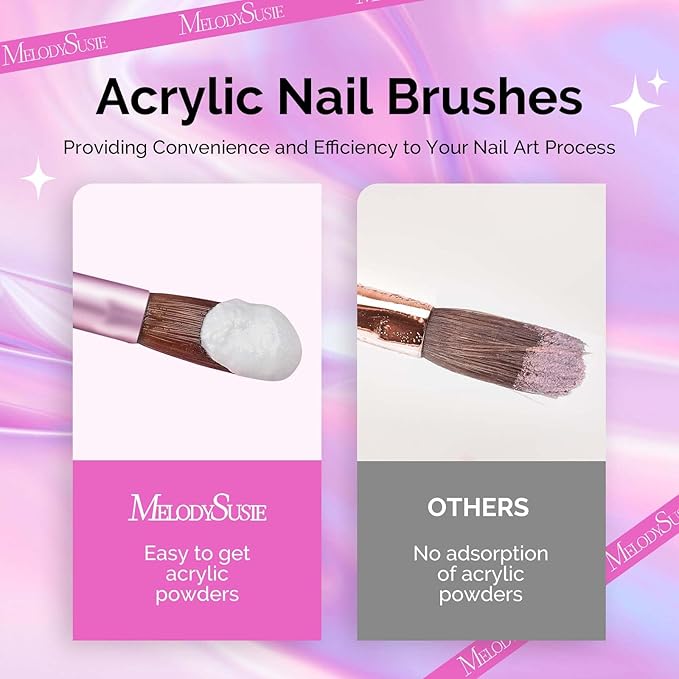 MelodySusie 4Pcs Acrylic Nail Brush Set, Size 8/12/14/16 Professional Nail Brushes for Acrylic Powder Nail Extension and 3D Nail Carving for DIY Home Salon
