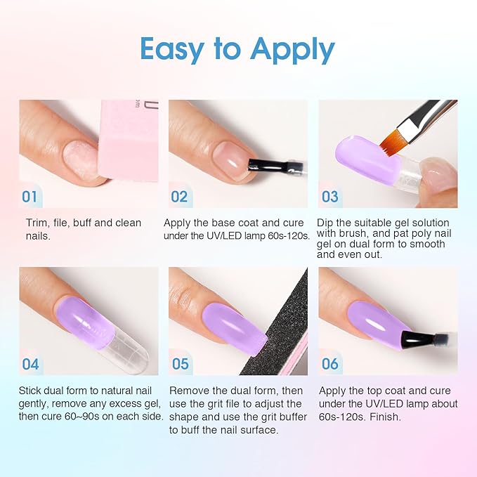 ROSALIND Poly Nail Gel, 6 Colors 0.34 oz/10 ml Poly Extension Gel Pink Blue Green Nail Enhancement Strong Builder Hard Gels for French Manicure Home Salon Design, Need U V/LED Lamp