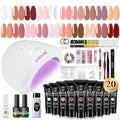 ROSALIND Poly Nail Gel Kit -20 Colors + 72Nail Art Accessories Kit, Nude Clear Poly Nail Gel Nail Kit Starter Kit with Big U V Lamp Slip Solution for Pink Nail Extensions Gel Dual Forms Nail Brush