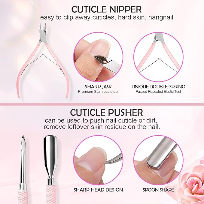 Makartt 30,000 RPM Rechargeable Nail Drill Kit – Portable Electric File with Buffer, Pink Manicure Set with Cuticle Trimmer for Professional Nail Prep