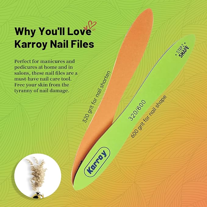 Nail File and Buffer Block Professional Emery Boads Natural Nails Limas para Uñas Fingernail Files for Women 20PCS (C-Skateboard 320/600)