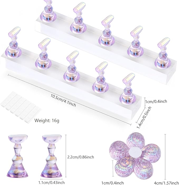 Etercycle Nail Stand Acrylic Nail Art Display Stand Practice Nail Holder for Painting Nails Magnetic Practice Stands with Reusable Putty(Purple)