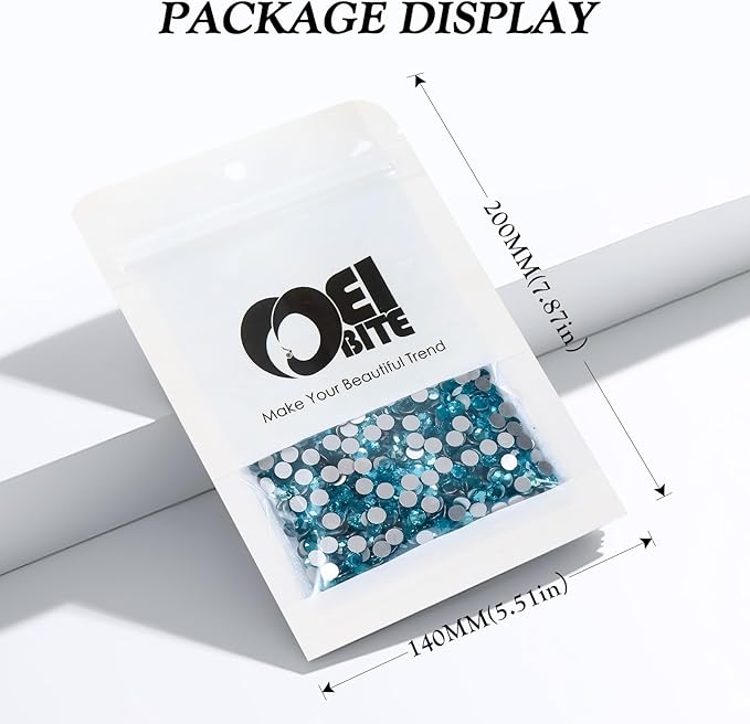 Aquamarine Flatback Rhinestones, Glass Rhinestones for Nail Art and Craft, Glue Fix, Loose Crystal Gemstones(Aquamarine, SS12, 2880pcs, 2.9-3.0mm)
