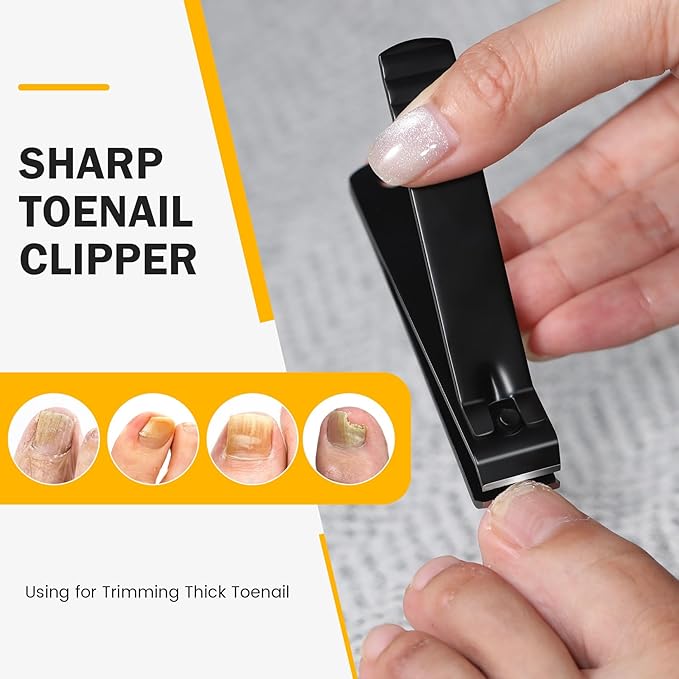 BEZOX Large Toe Nail Clippers for Thick Nails - Straight Edge Nails Clipper for Men, Toenails Clipper for Seniors, Heavy Duty Stainless Steel Fingernail Clippers for Women, Thick Toenails Tool - Black