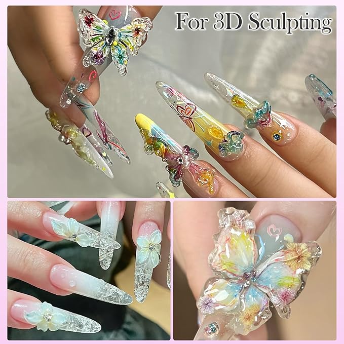 Clear and White Solid Builder Gel for Nails- Non-Stick Hand 3D Sculpting Extension Gel for Nail Art Carving Sculpting Patterns Nail Art Decoration DIY, 30g