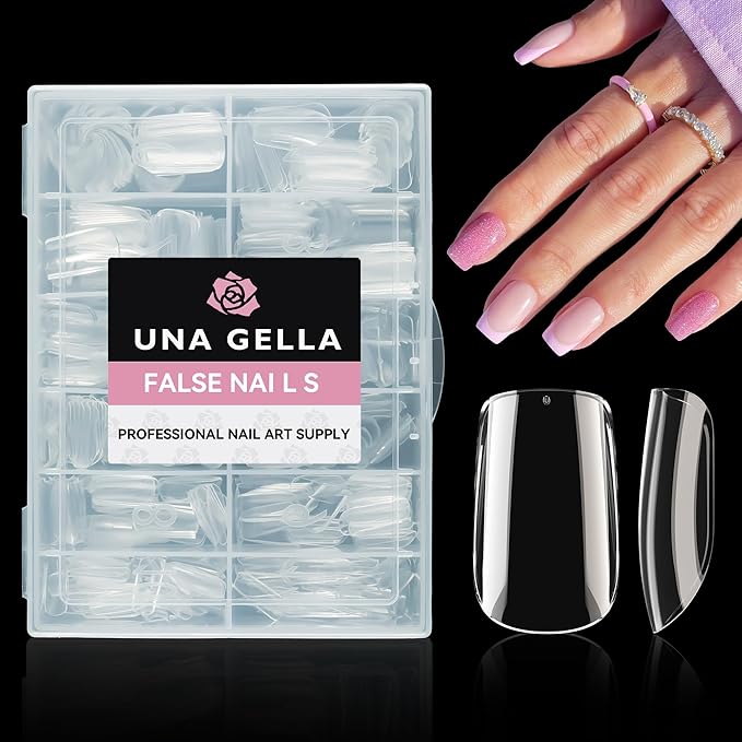 UNA GELLA Short Square Nail Tips 216pcs Short Square Gel Tips 12 Sizes Press On Nails Full Cover Clear Fake Nails Extension for Home DIY Nail Salon