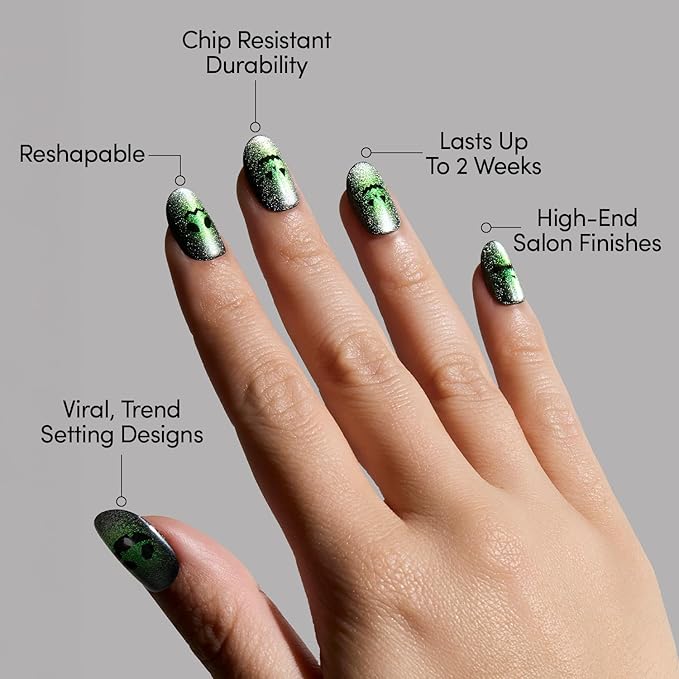 Glamnetic Press On Nails - Peek-o'-Lantern | Short Round Fake Nails with Pumpkin Jack-o’-Lantern Graphics & Velvet Finish, Salon Quality Halloween Nails | 15 Sizes - 30 Nail Kit with Glue