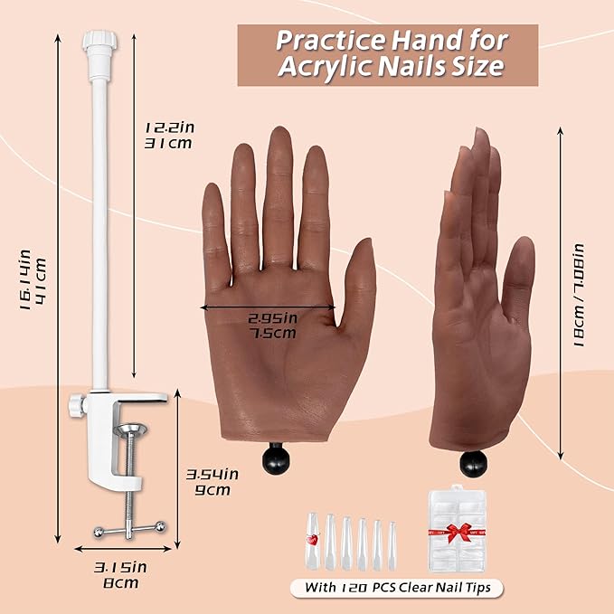 Veikmv Practice Hand for Acrylic Nails,Silicone Mannequin Hand with Flexible Fingers,Gel Polish & Nail Art Training, Manicure Practice Kit for Beginners
