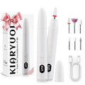 Cordless Electric Nail Drill Kit, Portable Rechargeable Nail Drill Set, Battery Electric Nail File, 5 Speeds Modes, LED Lighting, Reversible Direction, DIY, Professional (White)