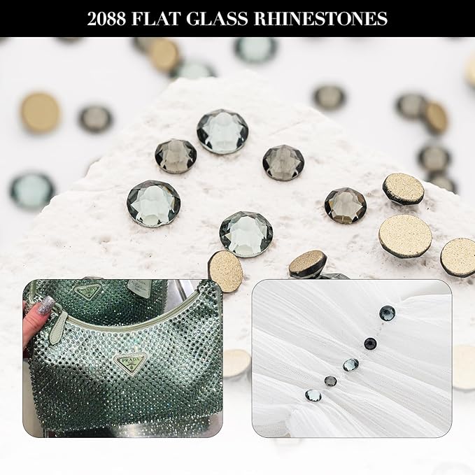 Novani Gray Rhinestones 1440pcs Flat Back Round Rhinestone Style 2088 Sparkly Crystal Gemstones for Nail Art and Crafting SS20,4.6-4.8mm