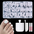 White Toe Nail Press On with 2 Nail Glue, 150pcs Square French Toe Nail Press Ons, 15 Sizes Thick Soft False Toenail Extension, Pink Full Cover Acrylic for Nail Art DIY