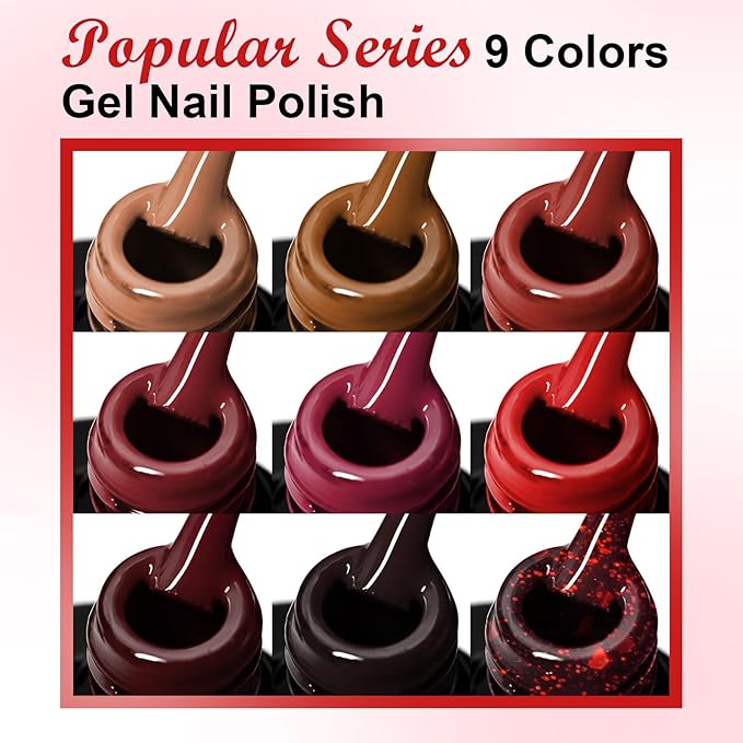 MEET ACROSS 9 Colors Gel Nail Polish + 3PCS Function Gel Nail Polish Kit,Fashion Nail Art Set Design Gifts for Women Manicure Salon (SET6, 12pcs)