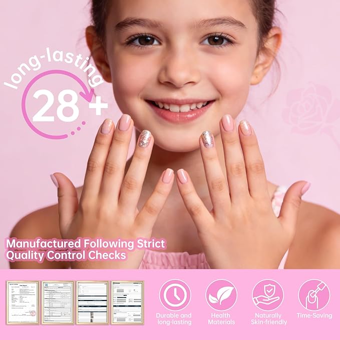 Ranrose 360Pcs Kids Press on Nails for Girls 9-12 years old - Pre-Shaped Clear Suqare Kid Nail Tips,Full Cover Soft Gel Fake Nail for Kids Nail Extensions,Birthday Family Activities,Parties