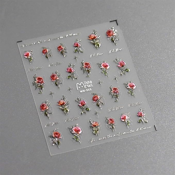 Dedyel Rose Nail Art Stickers 3D Floral Nail Decals Valentine Bridal Nail Art, Rose Design Self-Adhesive Nail Stickers for Women Girls DIY Nail Decoration