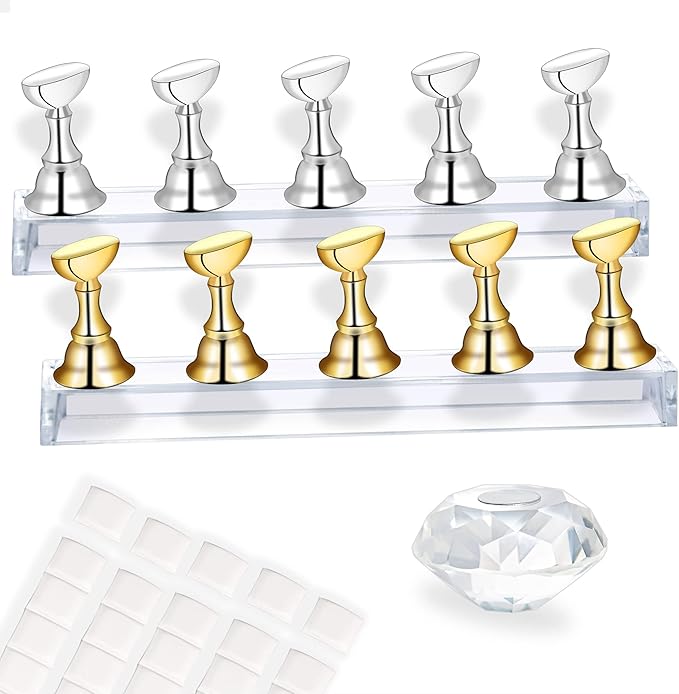 Nail Holder for Nail Art Practice, Nail Stands for False Nails Painting, 30 pcs of adhesive putty 1 Crystal Base 2 Sets Magnetic Acrylic