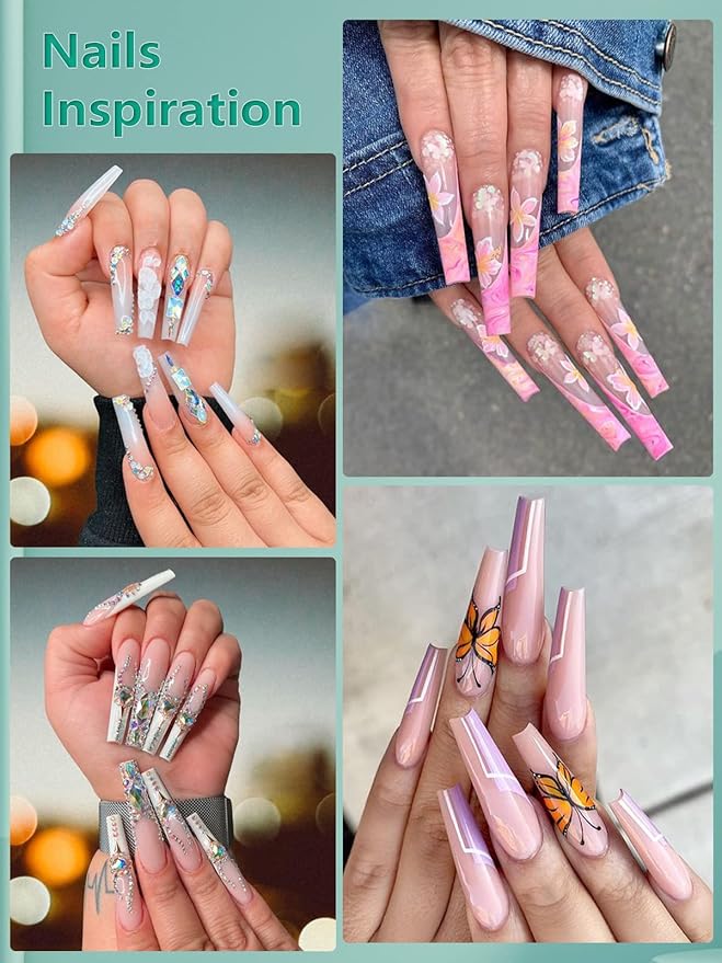 480PCS Extra Long Coffin Nail Tips, 2 Packs Half Cover Natural and Clear Nail Tips for Acrylic Nails Professional, 12 Sizes Artificial XXL Long False Ballerina Nail Tips for Nail Art Salons Home DIY