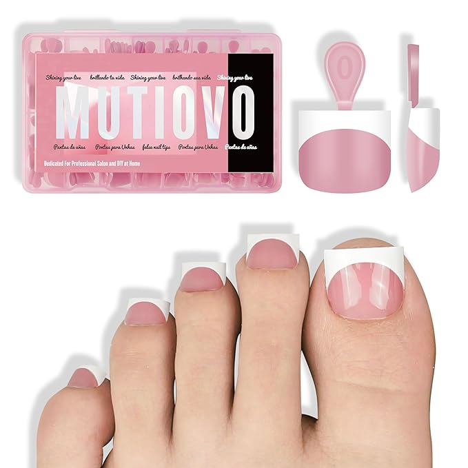 Extra Short Toe Nail White French Tip BERRY PINK,Soft Gel False Toenail Extension Kit,Thick Sharp Square Press On,Need Builder Gel & Apply Top Coat, No Glue included,for DIY x16 Sizes 224 pcs