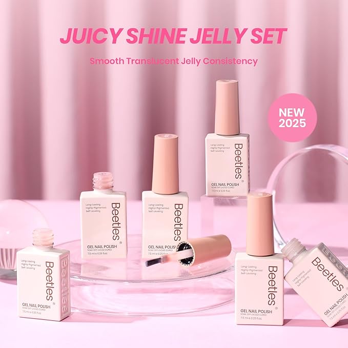 Beetles Jelly Gel Nail Polish Set - 6 Colors Shimmer Gel Polish Kit Glitter Nude Pink Brown Sheer Transparent Effect Soak Off UV Lady with Dreams Collection Gift for Women