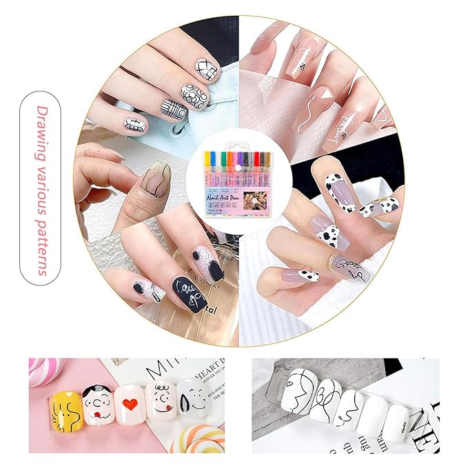 Nail Art Pens Set,12 Colors Nail Polish Graffiti Pens, Nail Varnish Pens, Waterproof Quick Dry Nail Drawing Pen, Acrylic Marker Pens 0.7mm Fine Tip Nail Point Graffiti Pens Nail Art Kit