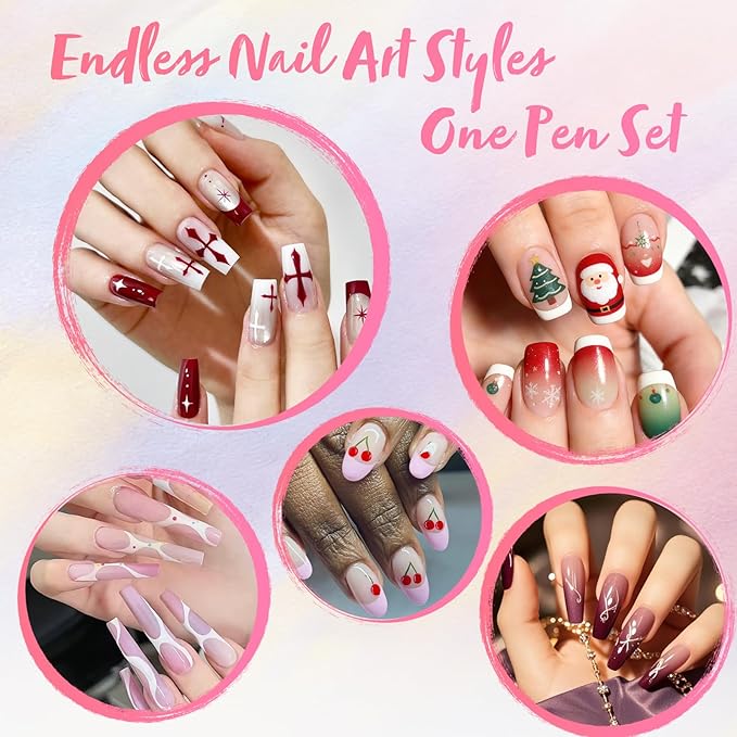 12 Colors Nail Art Pens Set, 2026 New Nail Art Markers with 0.5mm Fine Tip, Waterproof & Quick-Drying Nail Art Pens for Painting Nails, DIY 3D Nail Art Design, Portable Nail Tools for Home Salon