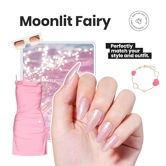 Beetles Pink Nail Polish Set, 6 Colors Glitter Quick Dry Nail Polish Kit Sly Moonlit Fairy Fingernail Polish Gifts for Women Salon DIY Valentines Nails