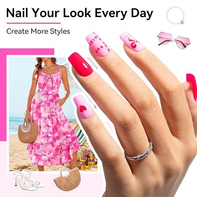Bright Pink Nail Polish Set - 6 Colors Pastel Hot Pink Tones Neon Pink Light Pink Shades Air Dry Regular Nail Polish Pack Non Gel, Salon-Quality Manicure Nail Art Gift