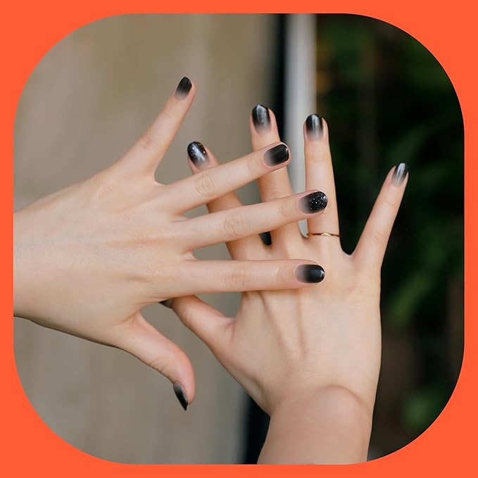 Heyhae Semi Cured Gel Nail Strips | No LED Lamp Needed | Ombre, Black | Easy Apply & Remove, Salon Quality | Includes 28 Strips, 1 Prep Pads, Nail File & Wooden Stick - Hey, Text Me Back