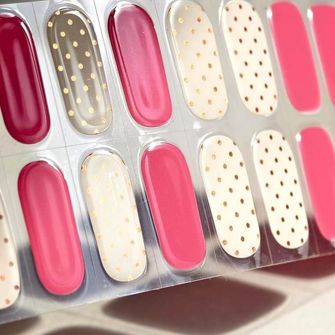 Semi Cured Gel Nail Strips - Gold Polka Dot, 20 Pcs DIY at Home Nail Art, UV/LED Lamp Required, Beginner Friendly & Salon Quality Manicure