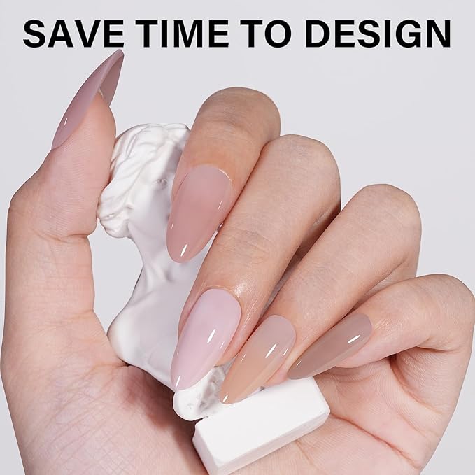 AILLSA Press on Nails Almond 140 PCS Fake Nails 4 in 1 Medium Glossy Nude Nails Press Ons, Long Lasting Pre-Shaped Gel Nails Natural False Nail for Nail Art DIY Women
