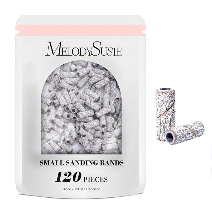 MelodySusie 120 Pcs Nail Drill Bits Small Sanding Bands for 3.1mm Mandrel Bit, 120 Medium Grit Nail File for Acrylic Nails Gel Manicures and Pedicure, Zebra (Only Sanding Bands)