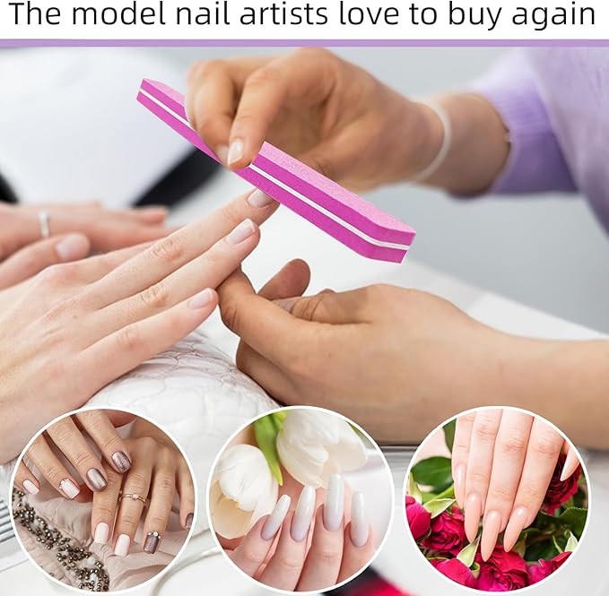 10 Pack 100/180 Grit Nail Files and buffers,Double Sided Nail Files,Nail Buffer Block,Fingernail File,Sponge Buffing Nail File,for Acrylic/Natural Nails(Pink)