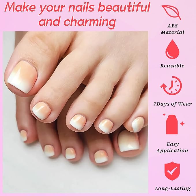120PC Ombre Press on Toenails for Women Fake Toe nail Press ons Acrylic Toe Press on Nails Set, Ombre Press on Toe Nails Press on Fake Toenails Press ons Acrylic Toe Nail Tips Kit&Glue Tab-C