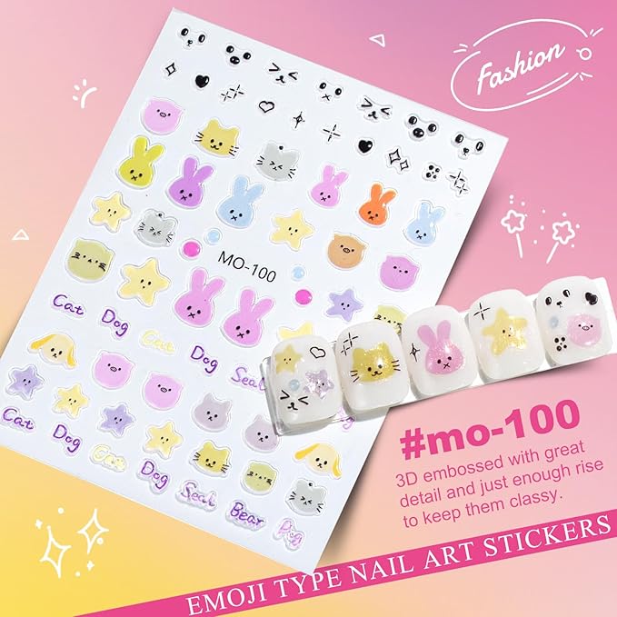 6 Sheets Expression Face Nail Stickers,Weird Mouth Nail Art Sticker,Colorful Cute Animal Monster Eyes Jelly 5D Embossed Art Nail Stickers Designs for Women Girls DIY Nail Art Decoration 807-16