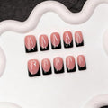Handmade Press on Nails Black French Tip False Nails with Designs Solid Color Luxurious Thickened Short Square Fake Nail Full Cover Muti-Layer Gel Acrylic Nails Stick on Nail for Women（S)