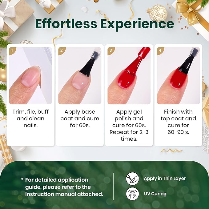 beetles Gel Polish Set - Stain Carol Collection, Sparkling Red Green White Glitter Nail Kit, Soak Off UV LED Gel Polish Gift for Women with Nail Strengthener Gel