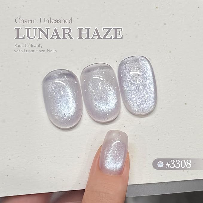 GAOY Silver Glassy Cat Eye Gel Nail Polish, 16ml Glitter Holographic Nail Polish with Magnet, Reflective Translucent UV Gel, 3308 Lunar Haze