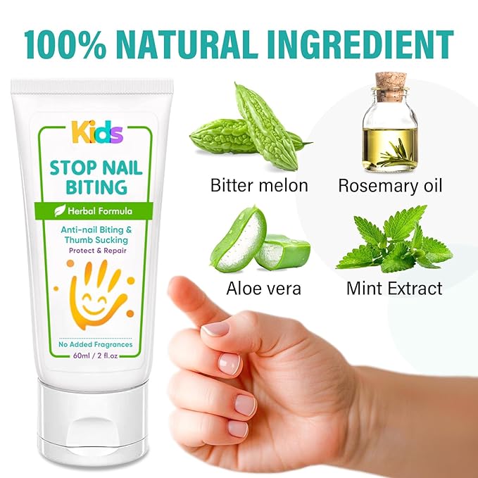 Nail Biting Treatment for Kids, Nail Biting Prevention, Effective Bitter Taste Help Stop Thumb Sucking, Safe Plant-Based Formula Nail Care Cream for Children and Adults