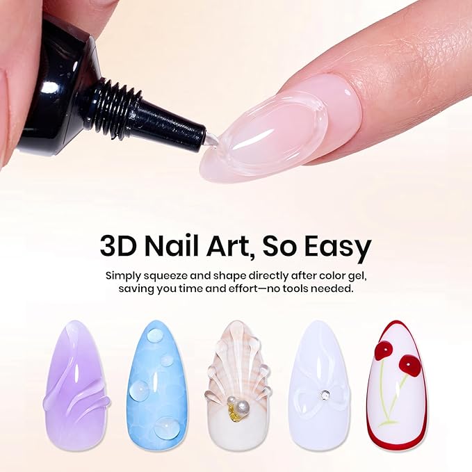 Beetles Sculpting Gel 3D Gel Nail Art 3 in 1 Clear No Wipe Nail Polish Rhinestone Art Glue Gel for Drawing, Molding, Gems and Decoration with Golden Chrome Nail Powder for DIY Nail Designs, 15g
