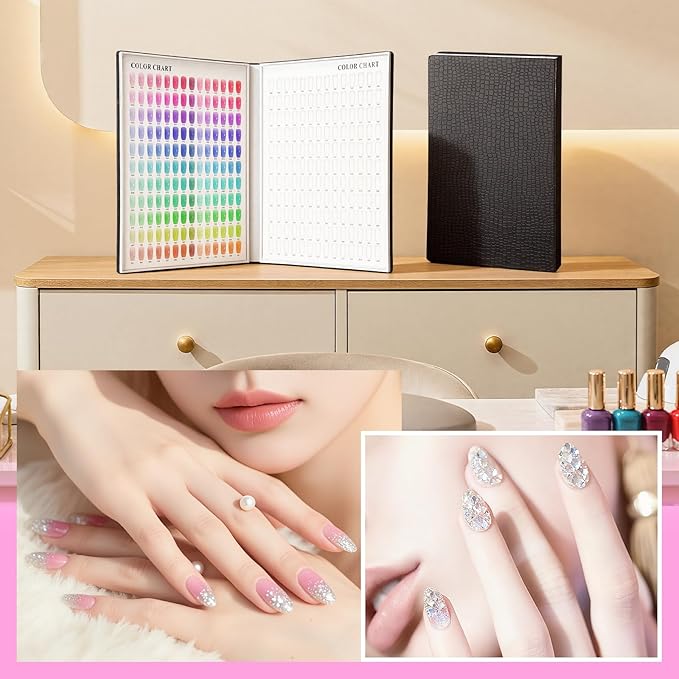 Segbeauty 308 Color Nail Sample Book Organizer, Black Nail Polish Display Book Swatches, Fake Nails Color Swatches with 360 False Tips, Art Salon Gel Nails Polish Display Case Boxes Holder Container
