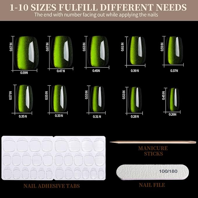 FANDAMEI Press On Nails, 6 Colors Cat Eye Press On Nails Short, Natural Fake Nails Glossy French Tip, Cat Eye Nails for Women Salon Quality, Christmas Iridescent Press on Nails Kit