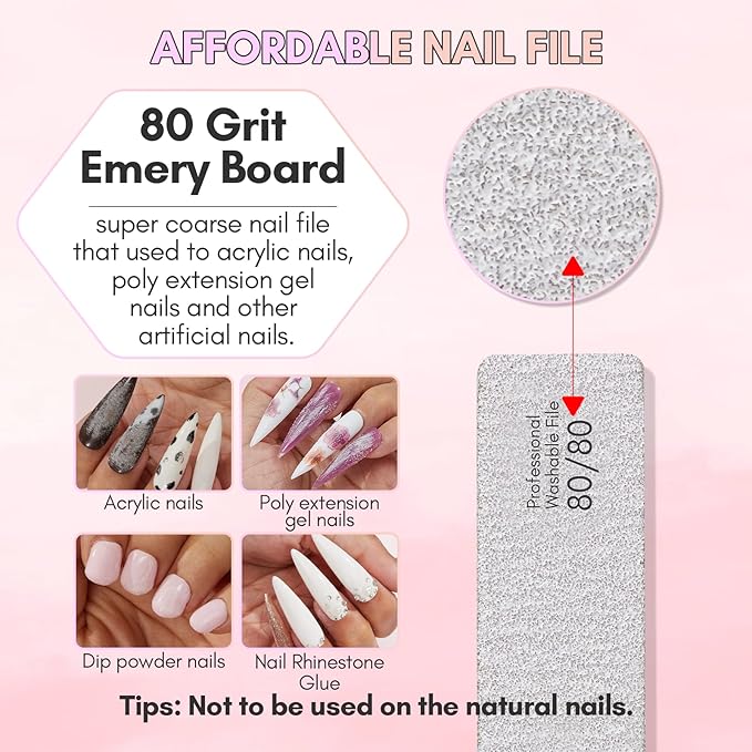 Makartt Nail File: 80/80 Grit Emery Boards for Nails, 10pcs Professional Washable Doubled Sides Coarse Toenail Filer Heavy Duty for Acrylic and Extension Gel Removal, Pedicure Manicure Tools