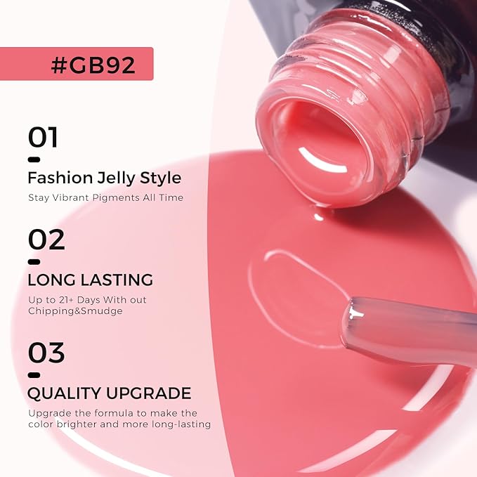 TOMICCA Jelly Gel Nail Polish, 15ml Light Red Jelly Nails Gel Polish, Soak Off UV Led for Cure, Strawberry Red Translucent Colors Long Lasting French Nail Art Manicure Salon For Woman