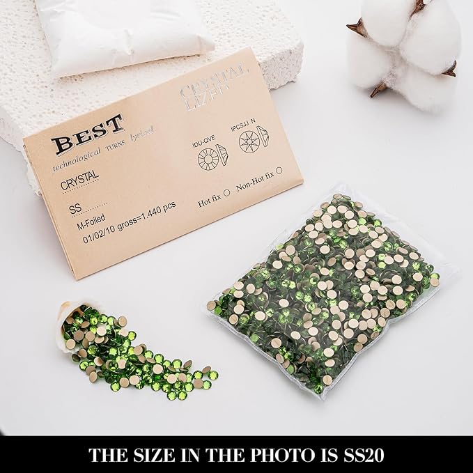 Novani Light Green Rhinestones 1440pcs Flat Back Round Rhinestone Style 2088 Sparkly Crystal Gemstones for Nail Art and Crafting SS20,4.6-4.8mm